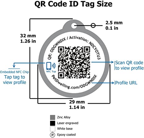 Pet Dwelling Premium NFC-QR Code Pet ID Tag specs